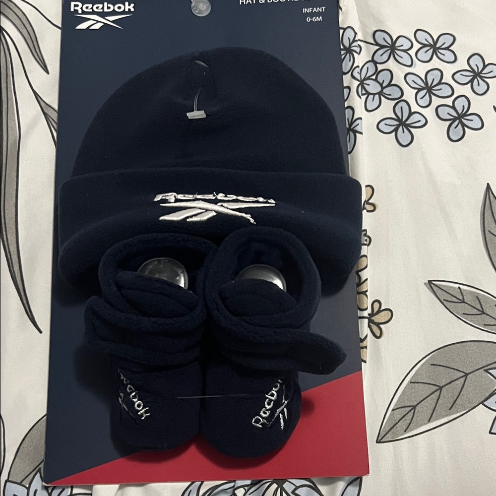 Reebok Dark Blue Infant Hat and Booties Set